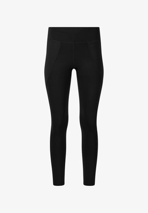 Sorte leggings lavet af strækstof, med en bred talje, sømdetaljer og et tapered design for en tætsiddende pasform.