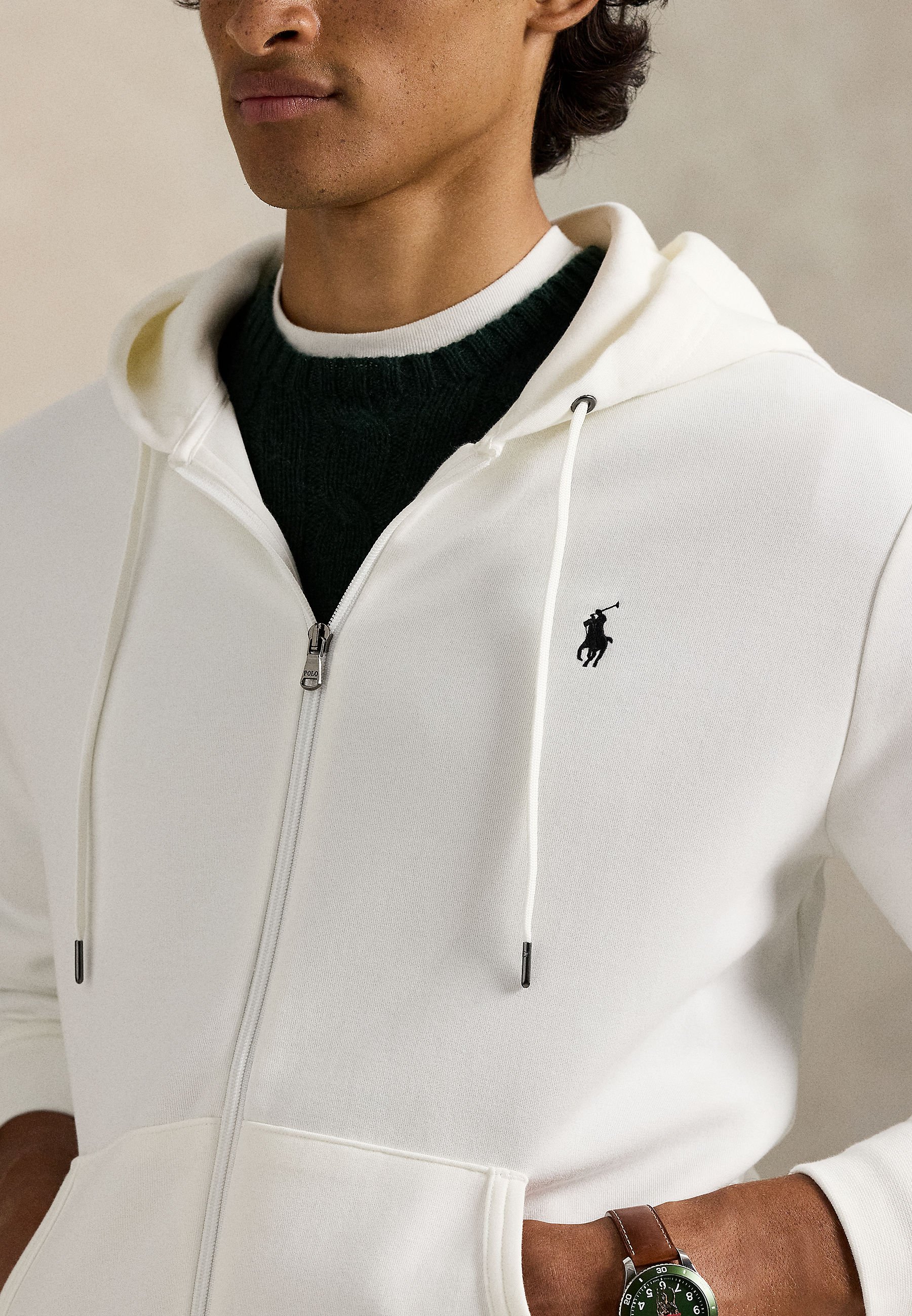 トップス Polo Ralph Lauren White zip hoodie Polo Ralph Lauren Double Knitted Full-Zip Hoodie White at