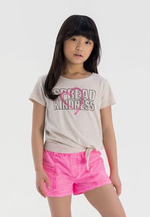 TIE FRONT - Tricou cu imprimeu - mottled beige