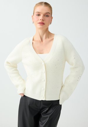 Jimmy Key, RHINESTONE EMBELLISHED V NECK KNIT CARDIGAN - Gilet - white