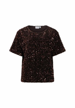 VILA, SHORT SLEEVED TOP VIFAITH SEQUIN - Blouse - dark brown