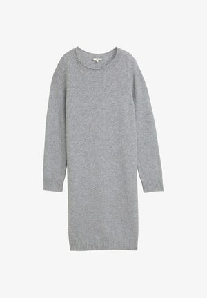 Graues Strickkleid mit langen Ärmeln, rundem Hals und gerippten Bündchen sowie Saum. Weiche Textur und lässige Passform.
