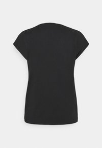 Zwart T-shirt met korte mouwen en een ronde hals, gezien van achteren tegen een effen lichte achtergrond.