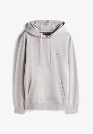 Felpa con cappuccio grigio chiaro in misto cotone, con tasca frontale a marsupio, cappuccio con cordoncino, polsini a coste e piccolo dettaglio logo sul petto.