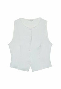 Witte mouwloze top van lichtgewicht stof, met een ronde hals, knoopsluiting aan de voorkant en een ontspannen, licht taps toelopende pasvorm.