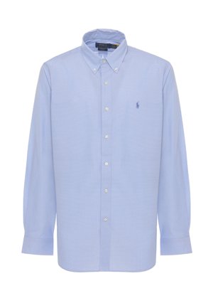 Camicia azzurro chiaro a maniche lunghe con colletto abbottonato e piccolo logo ricamato sul petto sinistro.