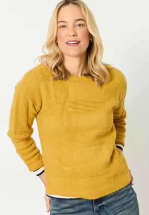 FatFace, KNITTED CHECK CREW NECK JUMPER - Striktrøje - yellow