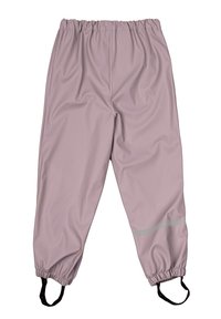 Waterdichte broeken in zachtroze met een elastische tailleband, elastische boorden en reflecterende stripdetails op de benen. Heeft verstelbare banden bij de enkels.