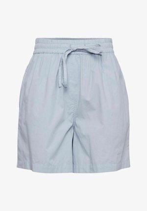 Jasnoniebieskie bawełniane szorty z elastycznym pasem, wiązane sznurkiem oraz bocznymi kieszeniami. Gładka faktura i luźny krój.