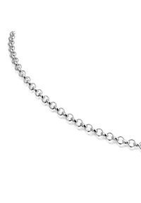 Collar de cadena de plata con eslabones redondos y un acabado pulido, que muestra un diseño elegante y una textura suave.