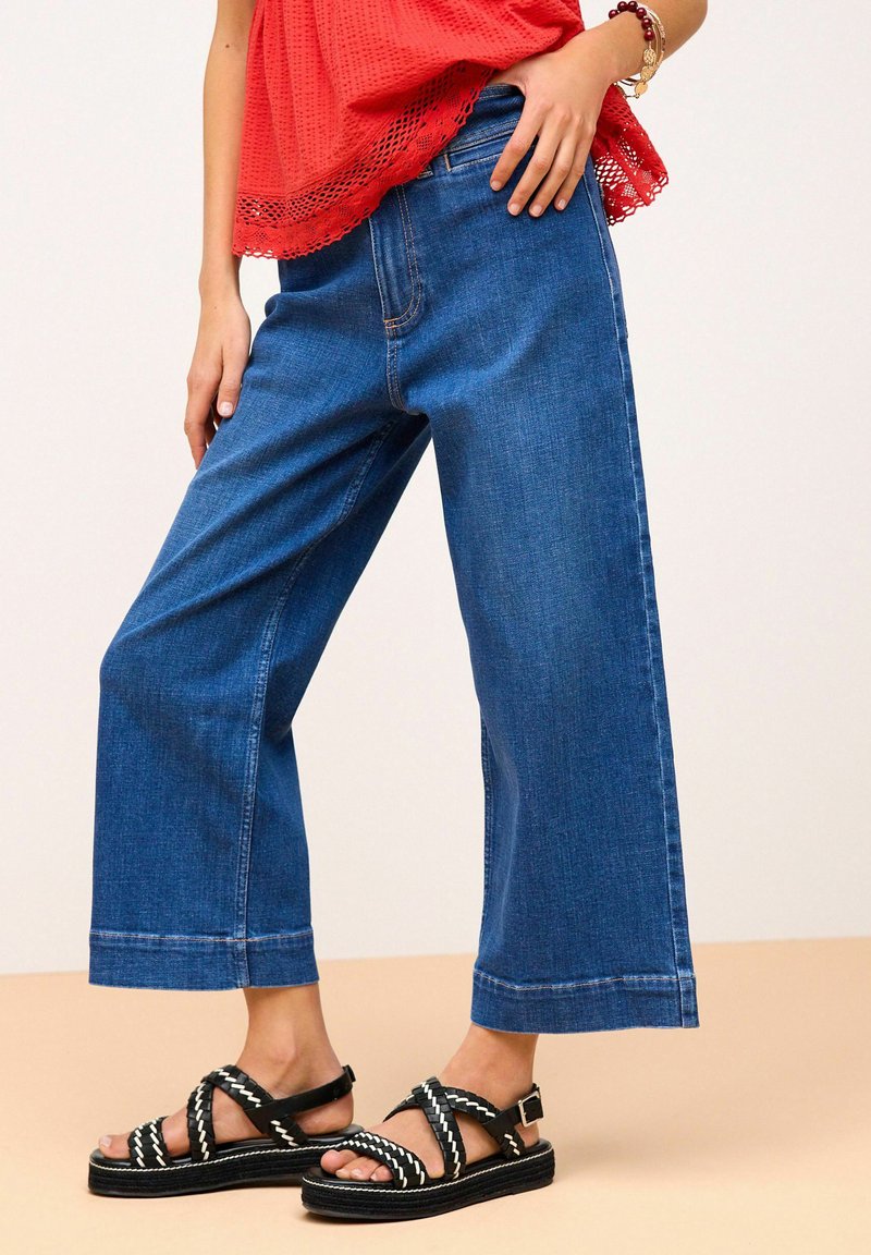 Next DOUBLE BUTTON CROPPED WIDE LEG - Flared-farkut - dark blue