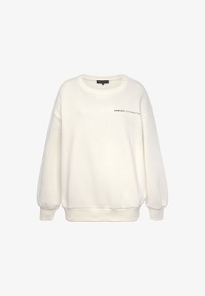 Weißes Sweatshirt mit Rundhalsausschnitt, langen Ärmeln und elastischen Bündchen. Mit dem schwarzen "FRENCH CONNECTION"-Logo auf der linken Brust.