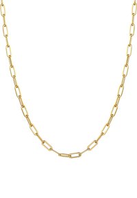 Collana in oro con anelli ovali allungati e finitura liscia, che evidenzia un design minimalista e un colore uniforme in tutto il gioiello.