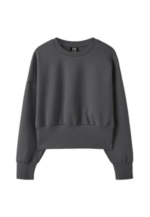 Stradivarius, CROPPED SWEATSHIRT WITH WIDE WAISTBAND - Sweatshirt - mottled dark grey