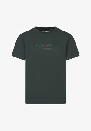 T-shirt vert foncé à manches courtes avec col rond, portant le texte « Teddy Smith » et un petit logo carré rouge sur la poitrine.