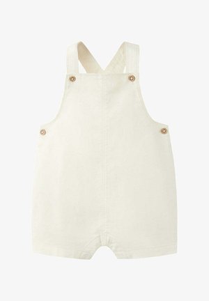 Combinaison pour bébé couleur crème avec bretelles croisées et boutons en bois sur les côtés et à l'avant.