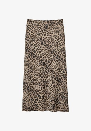 Midi suknja s leopard uzorkom u bež i crnoj boji, koja se ističe glatkom teksturom i lepršavim siluetom, s elastičnom trakom za udobnost.