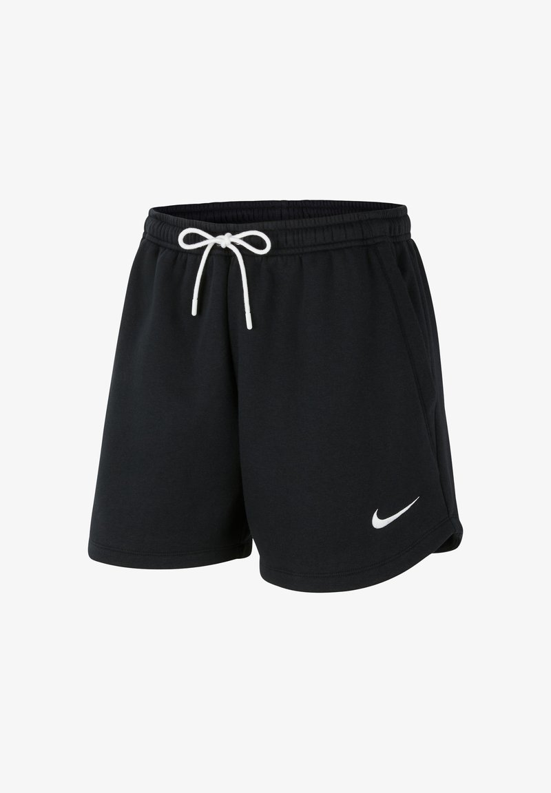 Short de sport noir avec cordon blanc et logo Nike Swoosh blanc sur le bas de la jambe gauche, présenté sur un fond uni.