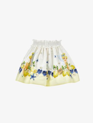 Jupe blanche à taille élastique, décorée de fées imprimées, de citrons, de cœurs bleus, d'étoiles de mer, de fleurs et d'une étiquette "ambiance vacances".