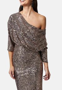 Goddiva GODDIVA SEQUIN COWL NECK MIDI DRESS różowozłoty