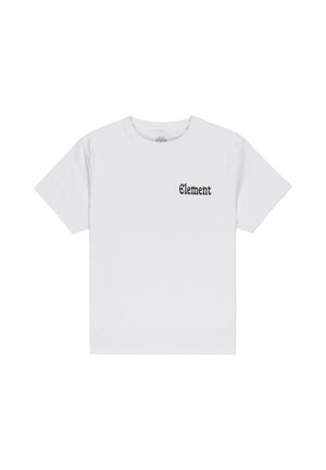 Witte t-shirt met korte mouwen, gemaakt van katoen, met daarop een zwart "Element" tekstlogo op de linkerborst. Klassiek ronde hals ontwerp.