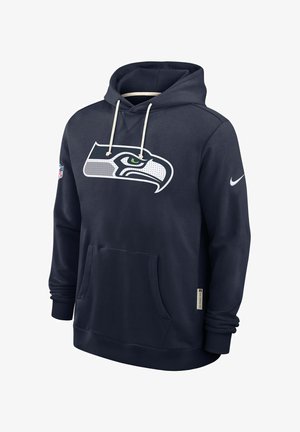 Felpa con cappuccio blu navy con un grande logo dei Seattle Seahawks sul davanti, coulisse crema, tasca a marsupio e polsini e orlo a coste.