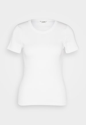 Witte katoenen T-shirt met korte mouwen, ronde halslijn en ribbelstructuur. Strakke pasvorm met een gladde, schone afwerking.