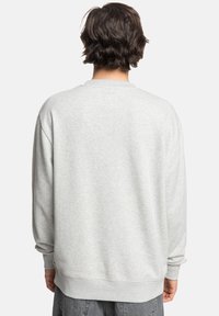 Sudadera de manga larga en gris claro, hecha de una tela suave. Presenta puños y dobladillo acanalados, con un corte relajado y un diseño minimalista en la parte posterior.