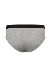 Grijze katoenen boyshorts met een zwarte elastische tailleband, met een zachte textuur en een naadloos ontwerp, vanuit de achterkant gezien.