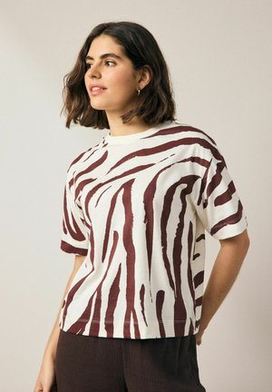 SHORT SLEEVE CREW NECK - T-shirt con stampa - zebra print white brown