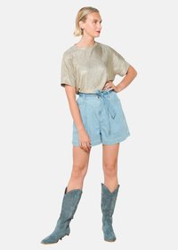 LolaLiza METALLIC RIBBED T-SHIRT - Pamata T-krekls - gold