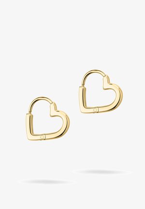 Goldfarbene herzförmige Creolen mit glatter Oberfläche und einem markanten Ausschnittdesign. Verfügt über einen sicheren Verschlussmechanismus.