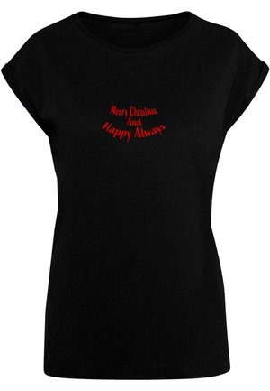 MERRY CHRISTMAS AND HAPPY ALWAYS EXTENDED SHOULDER TEE - T-shirts print - black