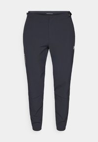Pantalons de performance navy avec une coupe droite, dotés d'une fermeture à bouton, d'une taille ajustable et d'un détail de logo subtil sur le côté.