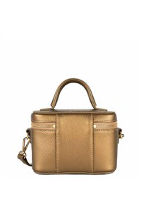 Borsa a tracolla in pelle bronzo con superficie texture, manico superiore e scomparti con zip sul davanti. Include una tracolla removibile.