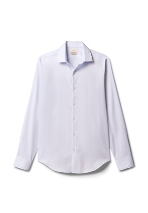 Lyseblå langærmet skjorte med spids krave og knaplukning foran, vist fladt på en hvid baggrund.