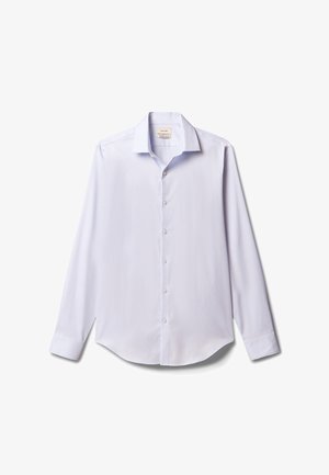 Lyseblå langærmet skjorte med spids krave og knaplukning foran, vist fladt på en hvid baggrund.
