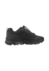 Scarpe da ginnastica nere con un upper testurizzato, design senza lacci con linguetta per il rilascio e una suola robusta e resistente per una buona aderenza.