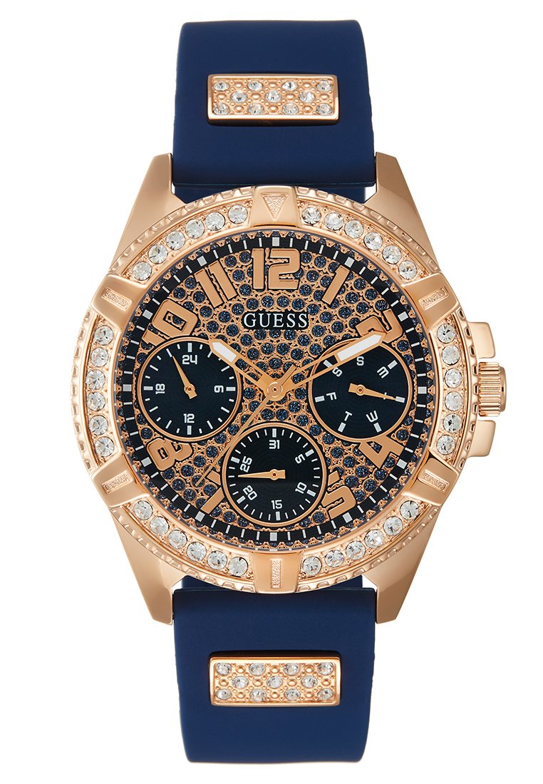 guess blue rose gold watch