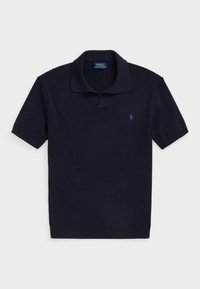 RIB-KNIT COTTON SHORT-SLEEVE SWEATER - Polo - navy heather