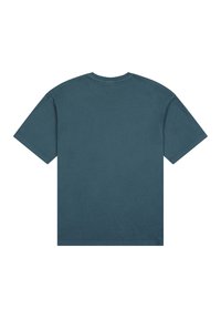 Koszulka bawełniana z krótkim rękawem w ciemnej zieleni. Klasyczny okrągły dekolt, luźny krój, o gładkiej strukturze i jednolitym wzorze. Brak wzorów lub akcentów.