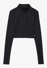 CROPPED HIGH NECK LONG SLEEVE TOP WITH 1/2 ZIP &THUMB HOLES - Långärmad tröja - black