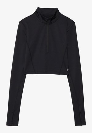 Even&Odd active CROPPED HIGH NECK LONG SLEEVE TOP WITH 1/2 ZIP &THUMB HOLES - Pitkähihainen paita - black