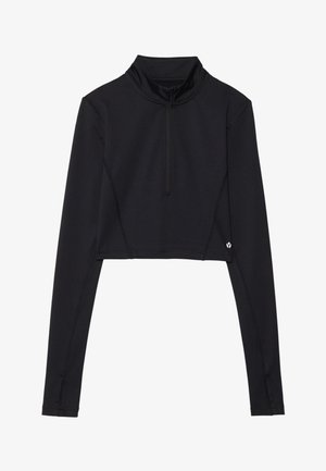 Even&Odd active CROPPED HIGH NECK LONG SLEEVE TOP WITH 1/2 ZIP &THUMB HOLES - Top s dlouhým rukávem - black
