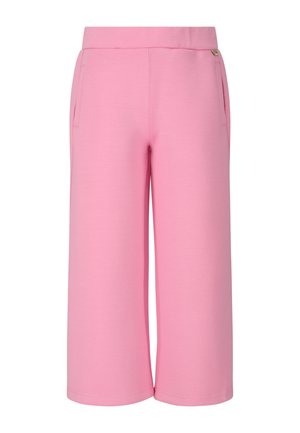 Rosa weite, knöchellange Hosen mit elastischem Bund und Seitentaschen, glatter Stoff, lässiger Stil.