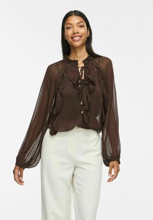 VILA, VITIRO V-NECK L/S FLOUNCE TOP/BFS - Blouse - coffee bean