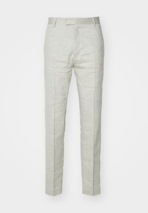 Lys grå linbukser med en slim fit, flat front og subtil tekstur. Har smalnede ben og standard midje.