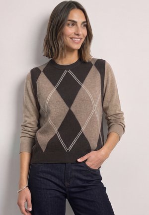 Street One, ROUND NECK SLEEVELESS SWEATER WITH AN ARGYLE PATTERN - Pullover - sanded amber mel