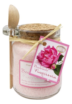 BADESALZ PFINGSTROSE GLAS MIT HOLZLÖFFEL 300 G - Bubble bath & soak - rosa
