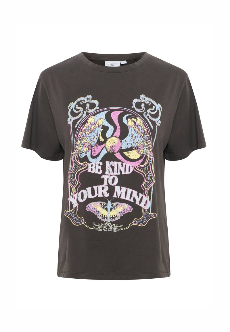 Saint Tropez T-shirt print gemêleerd zwart Saint Tropez T-shirt print gemêleerd zwart